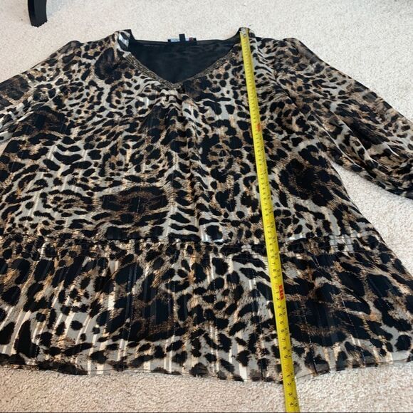 Laura Petites Leopard animal print chiffon sheer transparent beaded blouse Sz XL - Picture 11 of 13